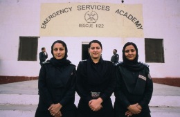 Tahira Khan (centre) and colleagues, Lahore